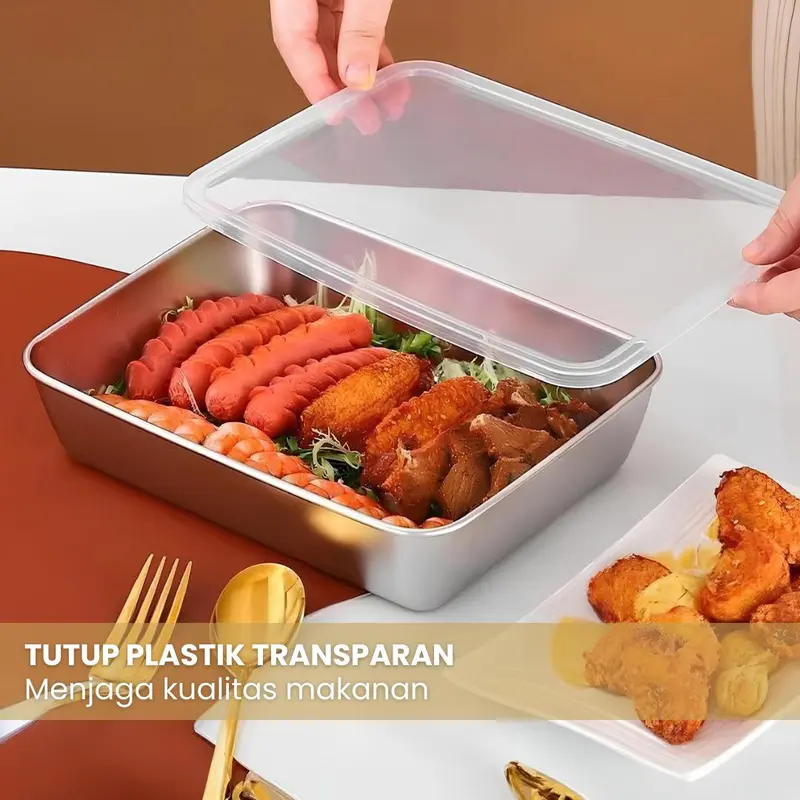 Food Box - Food Container - Tempat Menyimpan Makanan - Wadah Sayuran Stainless Multifungsi - Bisa untuk Oven dan Microwave dengan Tutup - Kitchenware 3