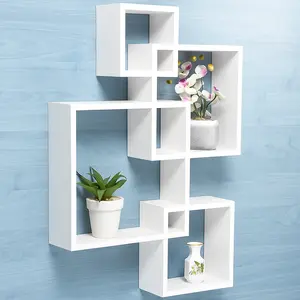 ( 1 Set isi 4 Pcs ) RAK DINDING SERBAGUNA KOTAK GANDENG - RAK PERSEGI GANDENG Mk Kayu Aesthetic Jati