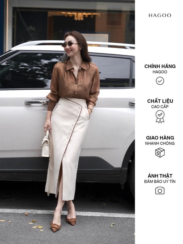 Chân váy nữ vạt chéo phối lé HAGOO phong cách công sở thanh lịch [CV711]