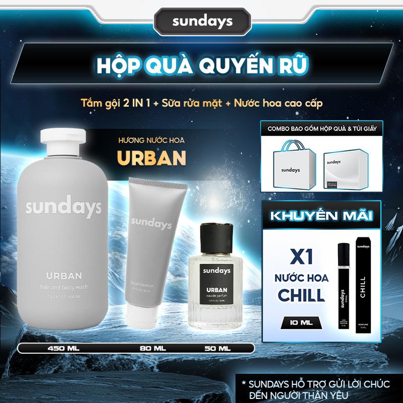 TẶNG NƯỚC HOA Combo Rửa Mặt và Tắm Rửa Vệ Sinh Nam Sundays - Combo Quyến Rũ- Sữa tắm gội nam + Sữa rửa mặt nam Cosmetic Skincare+ Nước hoa 50ml