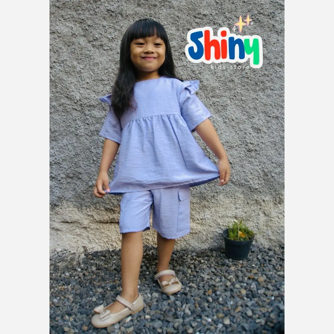 Ciara Setelan Anak Lengan Rample Polo Linen one set korean style