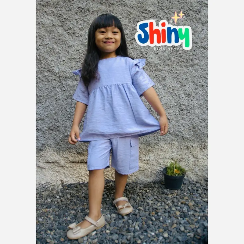 Ciara Setelan Anak Lengan Rample Polo Linen one set korean style 0