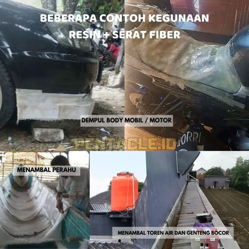 PAKET RESIN 500gr Bening Merah Bundle Hemat Katalis Mat Jushi Serat Fiber Talc Bahan Tambal Genteng Bocor Talang Tandon Air Kapal Perahu Body Motor Dembul Mobil Pengganti Lem Melekat Kuat Kerajinan Tangan Fiberglass Cetakan Murah Bagus Pentacle Malan 2