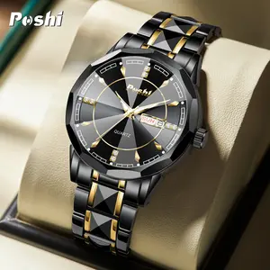 (002 Harga Telah Diganti, Cepat Beli) POSHI Jam Tangan Pria Original Bisnis Anti Air Kuarsa Jam Pria Calendar Tali Stainless Steel Jam Tangan Cowok PS983 Watches