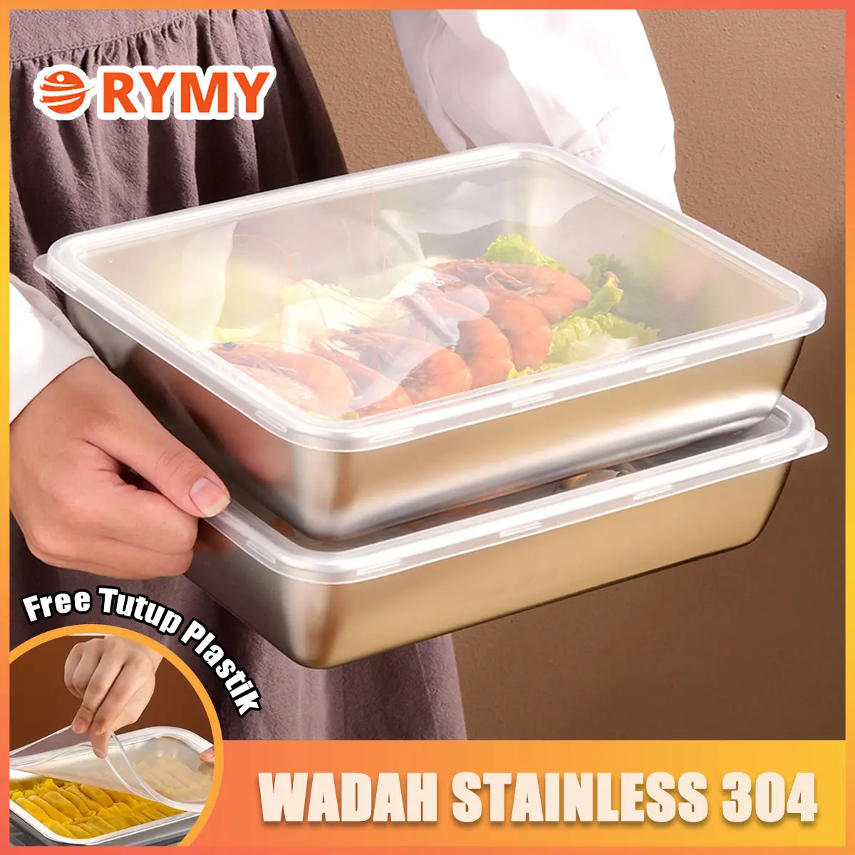 Nampan Persegi Baking Tray Baki Stainless Steel Cocok untuk oven microwave Dilengkapi dengan penutup