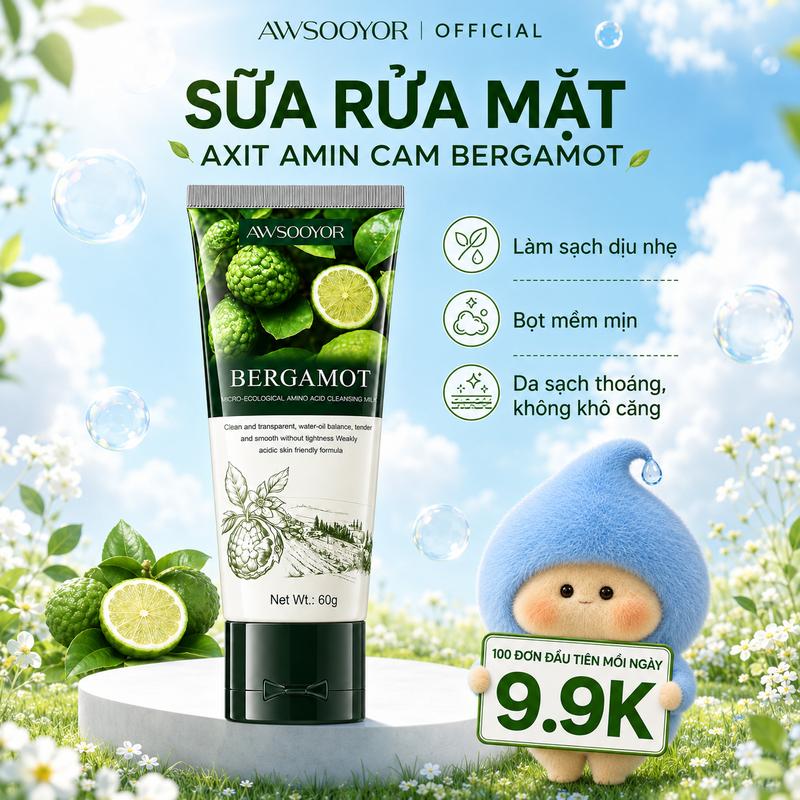 SỮA RỬA MẶT AXIT AMIN CAM BERGAMOT 60g làm sạch dịu nhẹ, không khô căng, dùng…