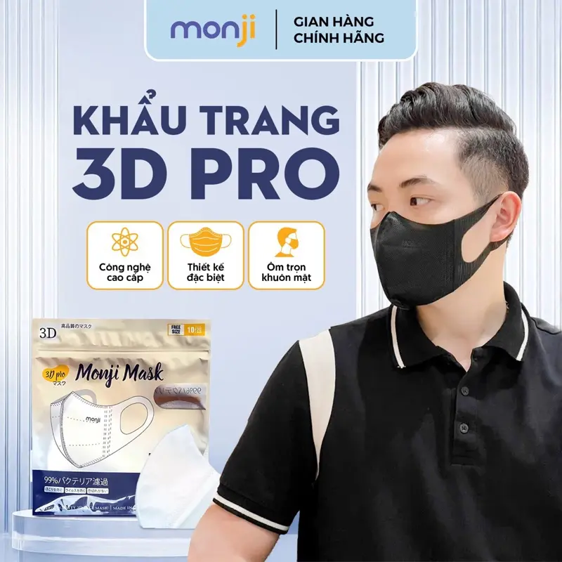 200 Chiếc Khẩu Trang SOÁI CA - 3D Pro Monji Cao Cấp, Công Nghệ Nhật Bản Mask 3 Lớp Kháng Khuẩn Chống Tia UV Nam Phụ Kiện 0