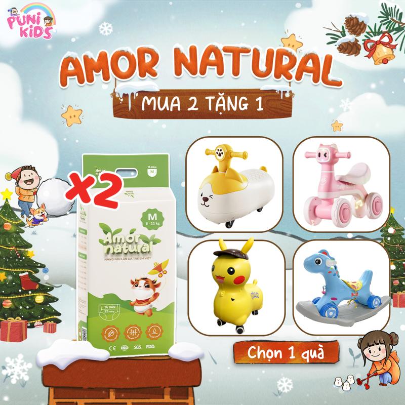 2A TẶNG XE CHÒI COMBO 02 BỊCH TÃ BỈM VIỆT AMOR NATURAL dán quần bỉm Việt chất lượng mỏng nhẹ thấm tốt size NB - 4XL cho bé