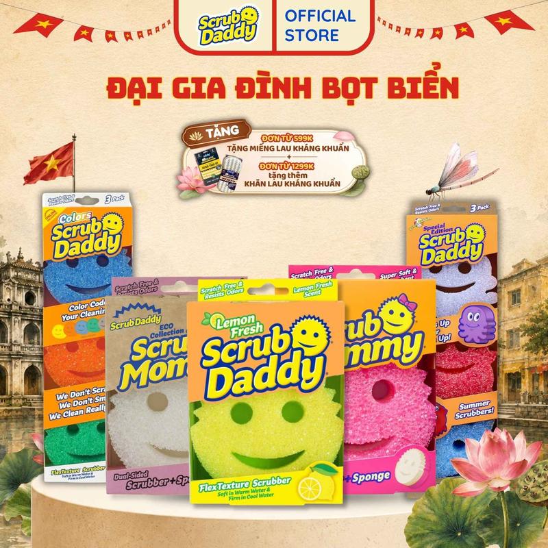 Bọt biển Scrub Daddy - Scrub Mommy chính hãng Mỹ, miếng xốp lau chùi đa năng -…