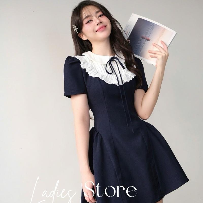 [HÀNG MỚI VỀ] Đầm Váy Nữ Tiểu Thư Cổ Sen Phối Viền Bèo Thắt Nơ Chiết Eo Bồng Dáng Ngắn Sang Chảnh - LS00119