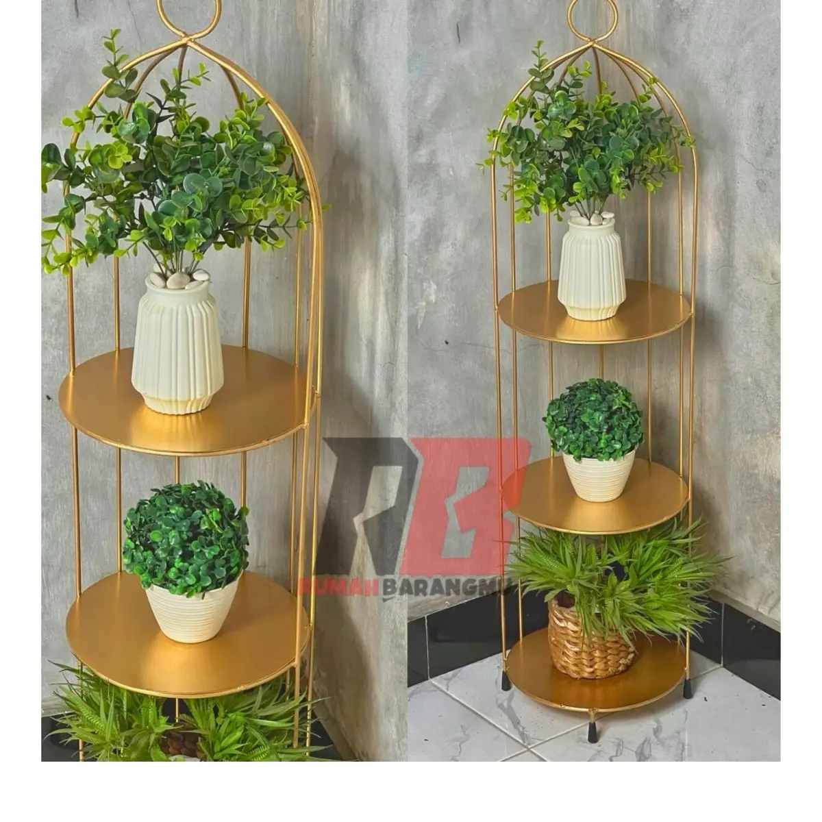 Rak Sudut Sangkar Burung Minimalis Tinggi 1 Meter Diameter 25cm X Pot Bunga Besi Gold Anti Karat