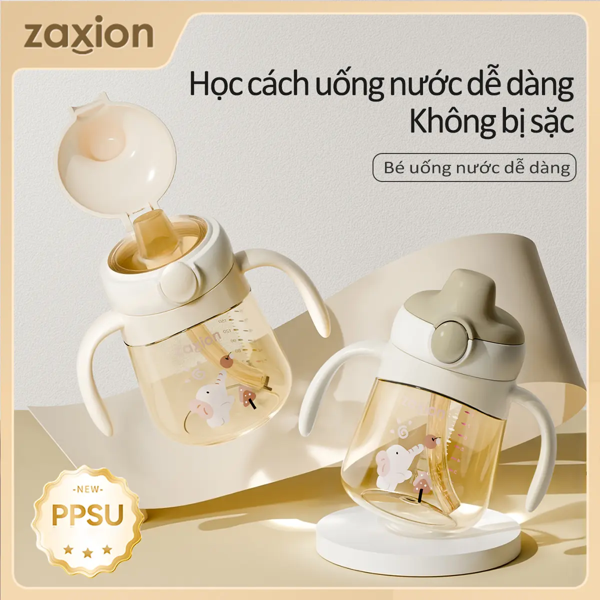 Bình Tập Uống Nước PPSU 280ML – Dễ Hút Cho Bé Mới Tập, Nắp Lật Chống Đổ, Bình nước tập hút cho bé, Không BPA | Tặng Nhiều Phụ Kiện