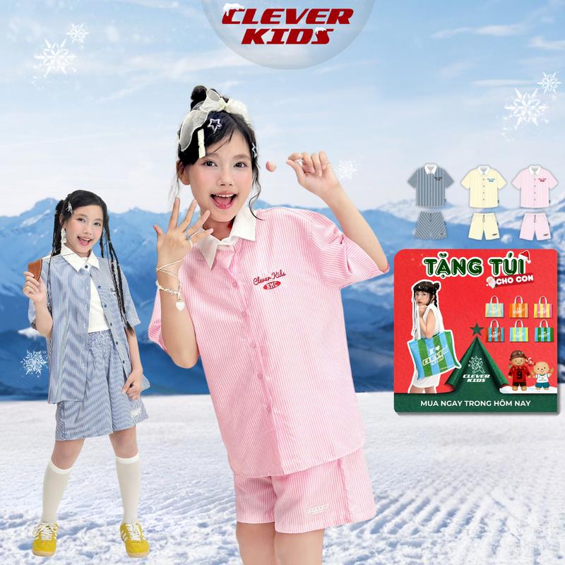 [Set Bộ Cho Bé 15kg-60kg] Bộ Sơ Mi Sọc Playline Mát Mẻ, Chuẩn Style Hè Cho Bé Trai và Bé Gái