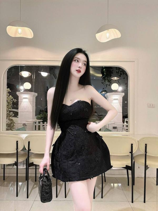 Váy Thiết Kế - Váy Cup Ngực Tafta Phối Ren 3 Lớp Đính Nơ Đầm Nữ Thiết Kế