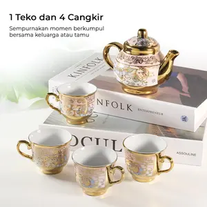Set Teko Cangkir Keramik Kopi 1 Teapot 4 Cup European Style