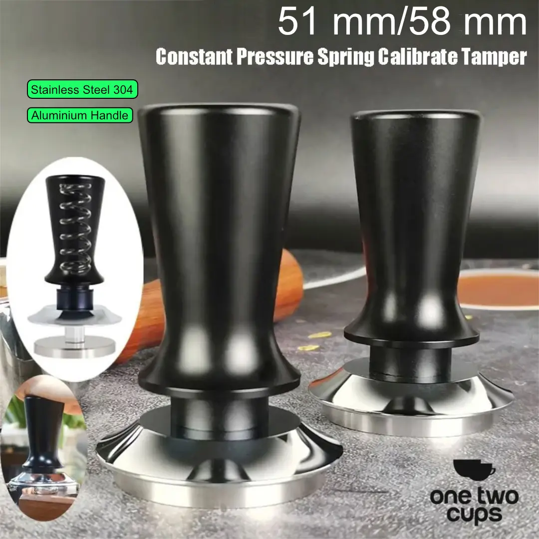 One Two Cups Tamper Kopi Espresso Flat Base Spring Loaded - FEN59