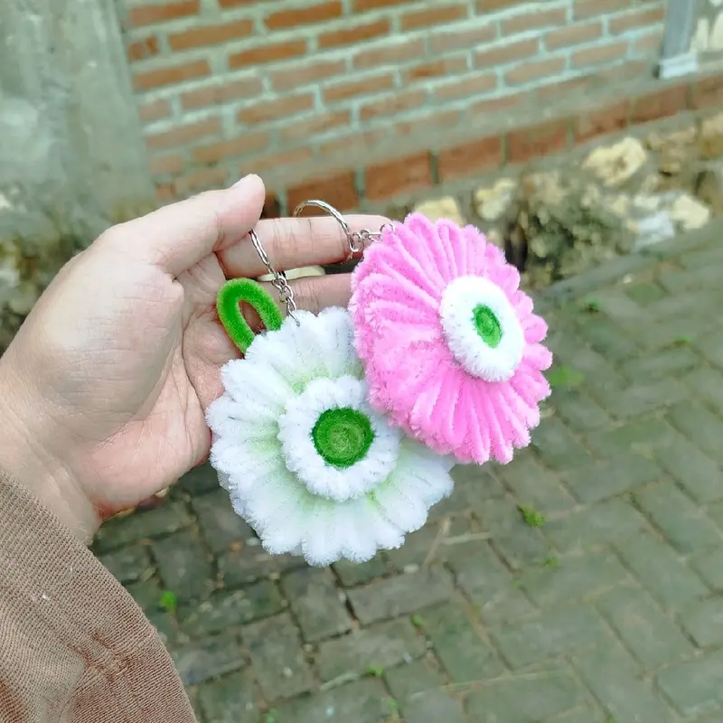 Cermin mini bunga kawat bulu, cermin lucu Gift Ganci keychain Kunci gantungan Aksesoris cermin makeup souvenir 1