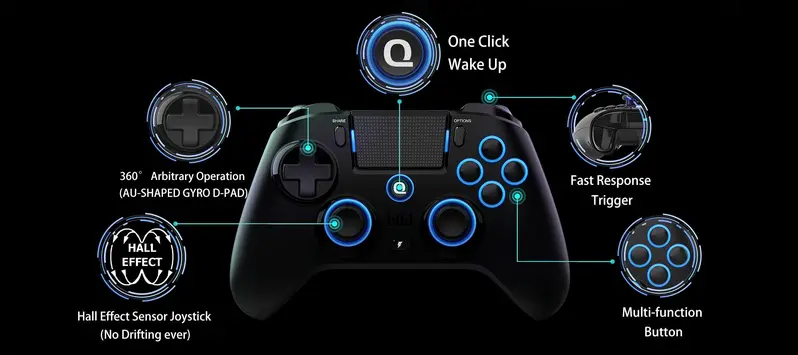 【QRD Spark N5】Controle com LED de efeito Hall 9 cores e 4 níveis de vibração ajustáveis, compatível com PS4, PS3, PS2 e PC para jogos 【QRD Spark N5】Controle com LED de efeito Hall 9 cores e 4 níveis de vibração ajustáveis, compatível com PS4, PS3, PS2 e PC para jogos