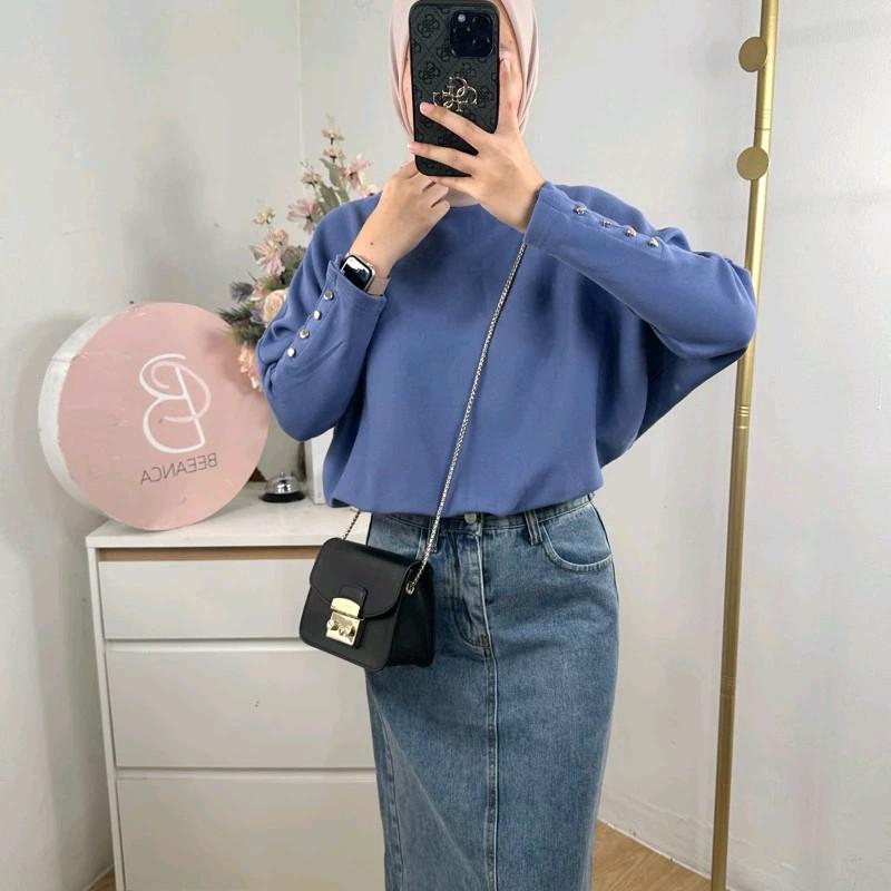 Batwing Blouse Inara Sweater Baju Rajut Wanita Oversize Korean Style Kancing Tangan Nyaman Panjang Knitwear Atasan 6