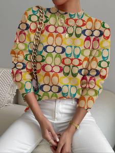 Suéter de cuello alto con patrón geométrico colorido para mujer, prendas de punto de manga larga casual para otoño e invierno, cómodo y cálido para uso diario