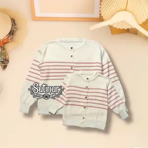 Cardigan Khalisa Motif Salur Knitwear Couple Anak Perempuan Fashion sweater rajut cewek