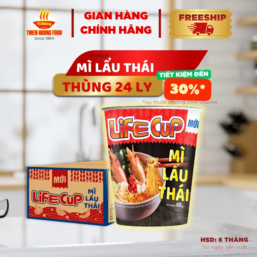 Thùng 24 Ly Mì Lẩu Thái Life Cup 60gram/ly