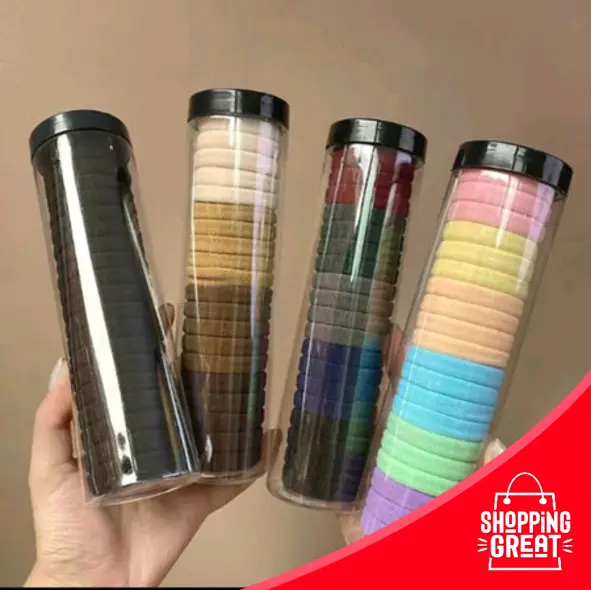 KR-A001 Ikat Rambut Donat Tabung Isi 20 pcs Karet Rambut Polos Wanita Kunciran Anak Dewasa Warna Warni