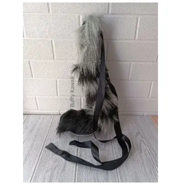 ekor furry anggora loreng neko tail blaster faux fur fluffy halloween party fashion cosplay animal stuff aksesoris hiasan dekorasi costume accessories kawaii cute cat shippo 5