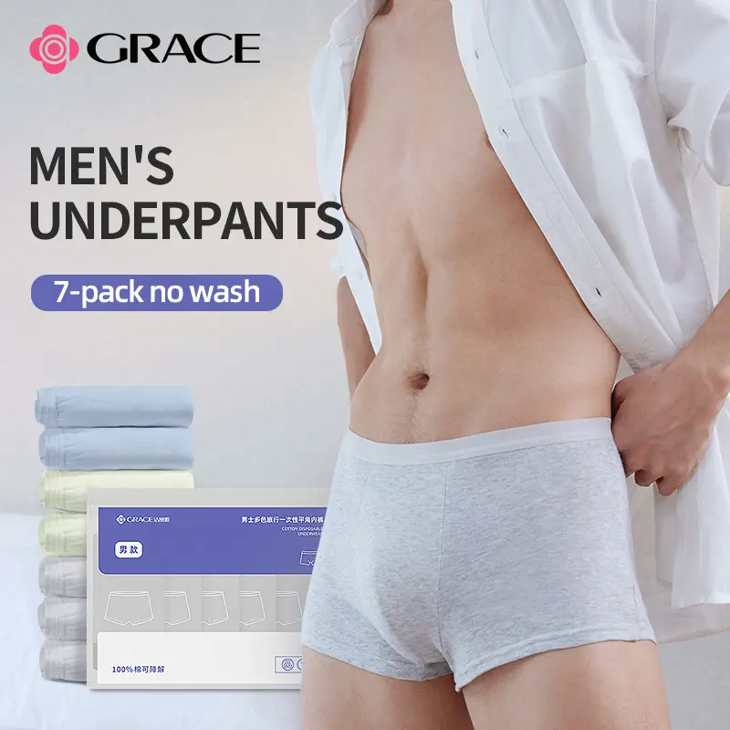 7 Packs Men's Disposable 100% Cotton Underwear Boxers Portable Shorts for Travel Fitness Swimming Hotel Spa Hospital Stays (L-XXXL)