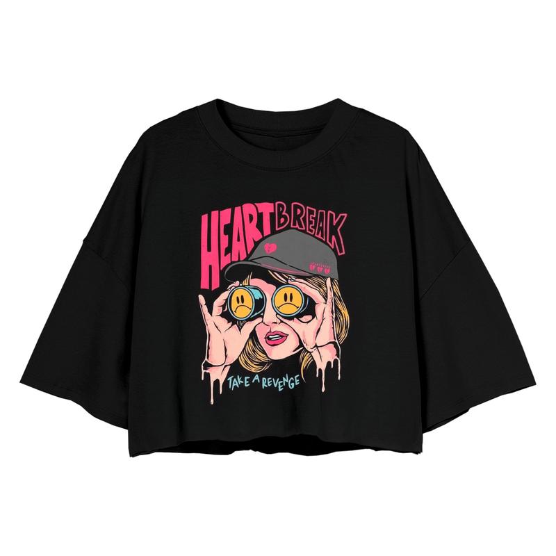 Kaos Croptop Oversize - Kaos Wanita Motif Sablon - Kaos Atasan Oblong Cotton Combed 24s - Varian HEART BREAK HITAM 2