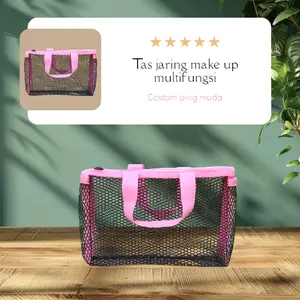 ( Tenteng 2 Warna )tas fashion | make up | puch | tas jaring | tas kosmetik Hitam Pink