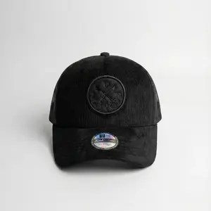 JDMCAPS - Topi Trucker Corduroy Full Black Visor Pendek Suede Bordir