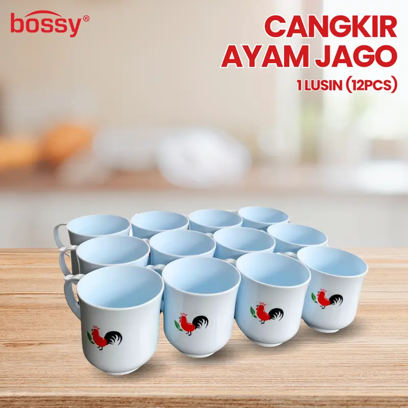 BOSSY Gelas Cangkir Model Ayam Jago Isi 12 Pcs Ukuran 400 ML Bahan Tebal Murah 1