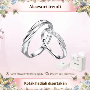 Cincin Pasangan Abadi Loop Moebius Cubic Zirconia Premium Hadiah Lamaran Pernikahan & Anniversary tunangan stainless  ring wanita goergena karat couple