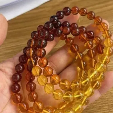Sinosiam SZC103-XCHY24100237 Amber Rainbow Gradient Round Beads Single String