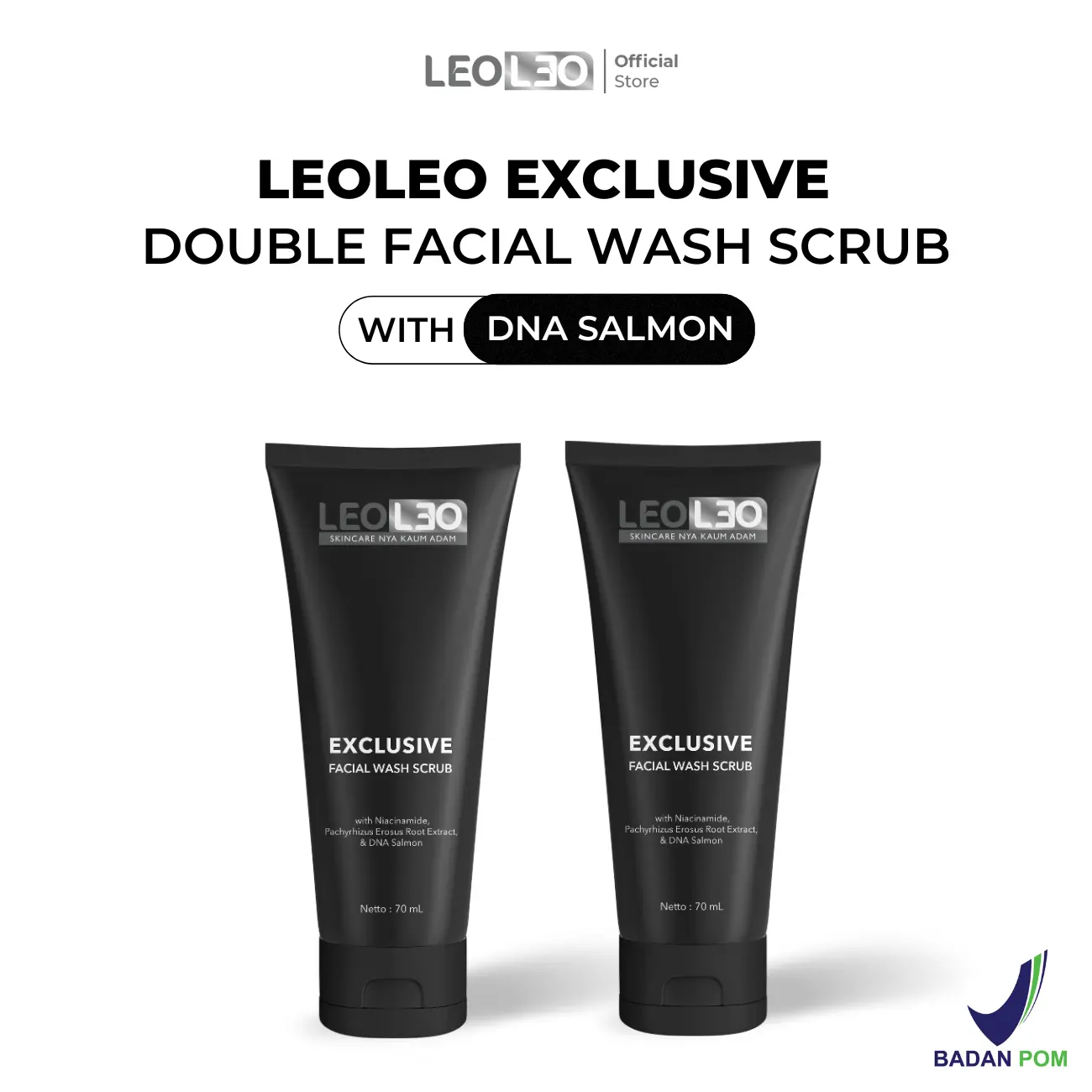 LEOLEO Paket Double Exclusive Facial Wash Scrub With DNA Salmon Pembersih Wajah Pria Sabun Cuci Muka Pria Hilangkan Jerawat Dan Menutrisi Kulit Wajah