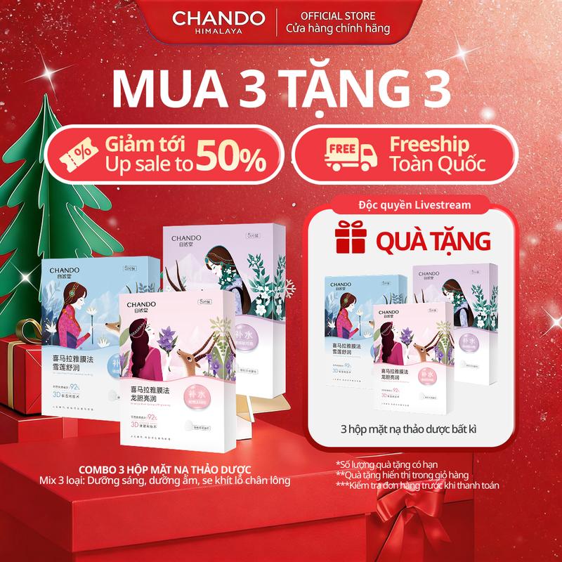   CTH - MUA 3 TẶNG 3  Combo 3 Hộp Mặt Nạ Thảo Dược Hỗ Trợ Dưỡng Ẩm Dưỡng Trắng Làm Mịn Lỗ Chân Lông 26mL x 5 miếng CHANDO Himalaya 