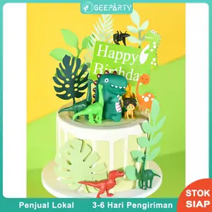 Topper Kue Hadiah Ornamen Tema Dinosaurus Hijau Untuk Dekorasi Pesta Ulang Tahun Anak Kertas
