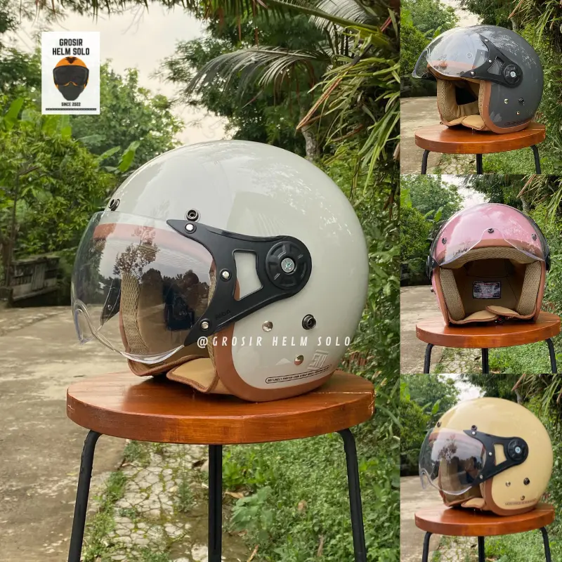HELM BOGO DEWASA KACA PILOT CLEAR MODEL HIJAB RETRO PRIA WANITA LIST BUSA COKLAT FULL LEHER SNI TERBARU MOTORCYCLE 0