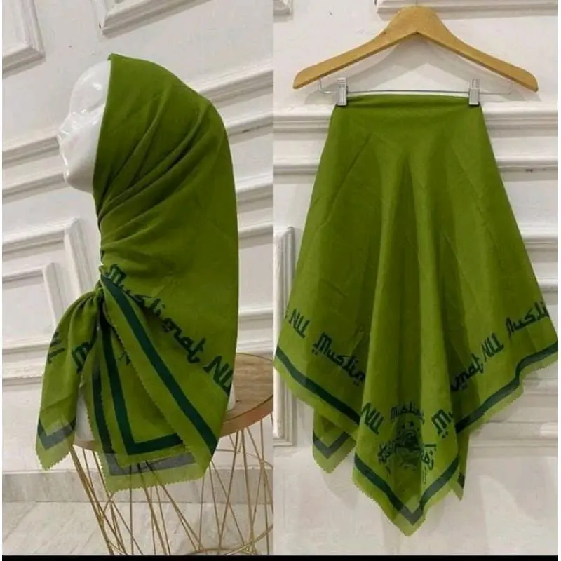 Jilbab Segi Empat Voal Premium Motif Muslimat NU & Fatayat NU Hijau 110x110cm - Nyaman, Mewah, Square Kerudung Printing 1