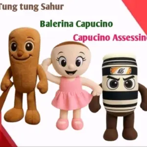 Boneka Tung Tung Sahur ,Boneka Anomali the series Balerina Capucina, Capucino Assasino Mainan Ukuran S 35 Cm  Hadiah Viral Untuk Anak-anak Dolls