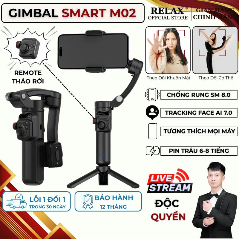 [Chuẩn Mỹ Linh] Gimbal Chống Rung Smart M02 Có Remote Tháo Rời, Tay Cầm Chống Rung Dành Cho Điện Thoại, Theo Dõi Chuyển Động AI 7.0, Chống Rung 3 Trục, Nhỏ Gọn Mang Theo Du Lịch, Quay Video Bất Động Sản