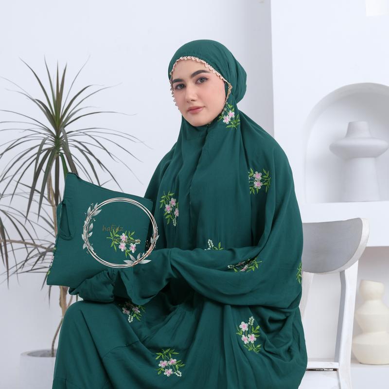 Hafidzmukena - Mukena Terusan Dewasa Bordir Aurel Rayon Premium Muslim Katun Mukenah Wanita Cantik Hitam Putih Panjang Renda Mewah musim semi rayon ashgrey Umroh muken  abordir 4