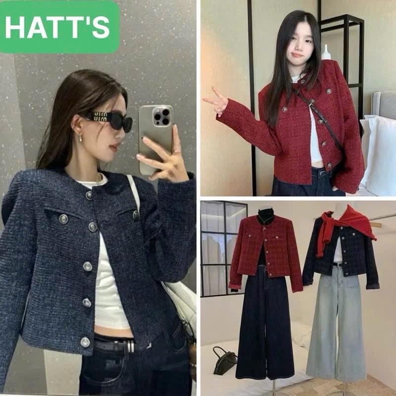 M27-HATT'S Áo dạ Tweed lửng hàng 2 lớp thiết kế cúc đồng thích hợp với thời tiết thu đông siêu xinh siêu ấm có big size HATT'S shop uy tín chất lượng