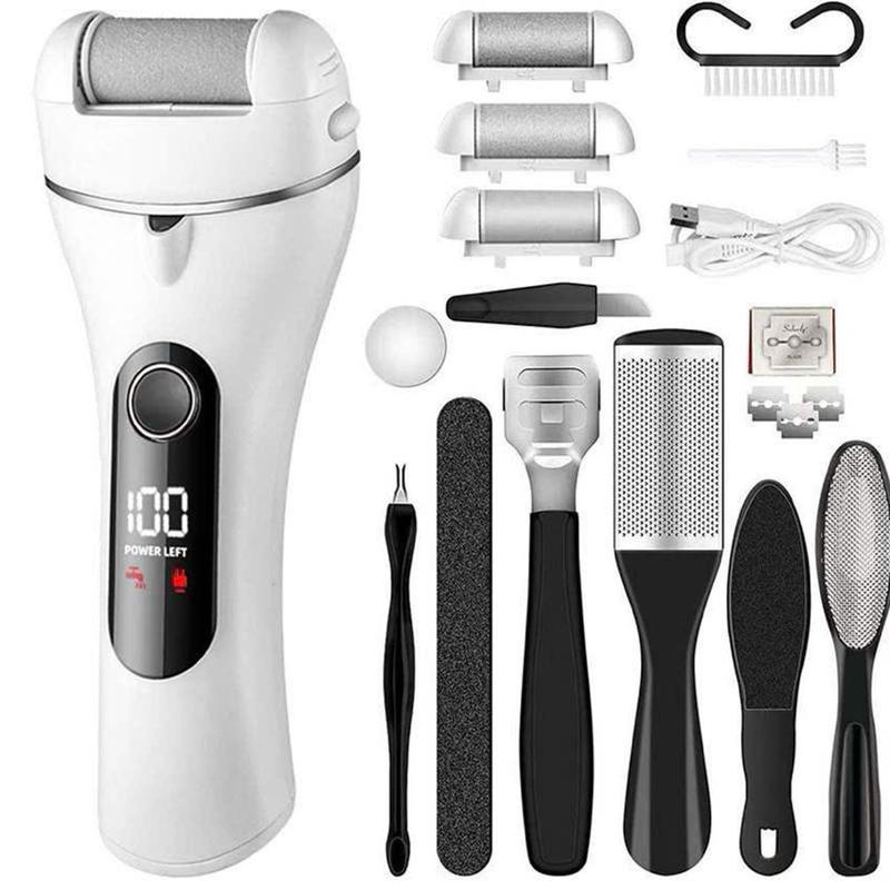 Máy chà gót chân tẩy tế bào chết 3 đầu mài 2 chế độ cao cấp,máy mài gót chân đa năng tặng kèm bộ phụ kiện 10 món Dùng pin sạc cực kỳ tiện lợi máy nhẹ dễ dùng