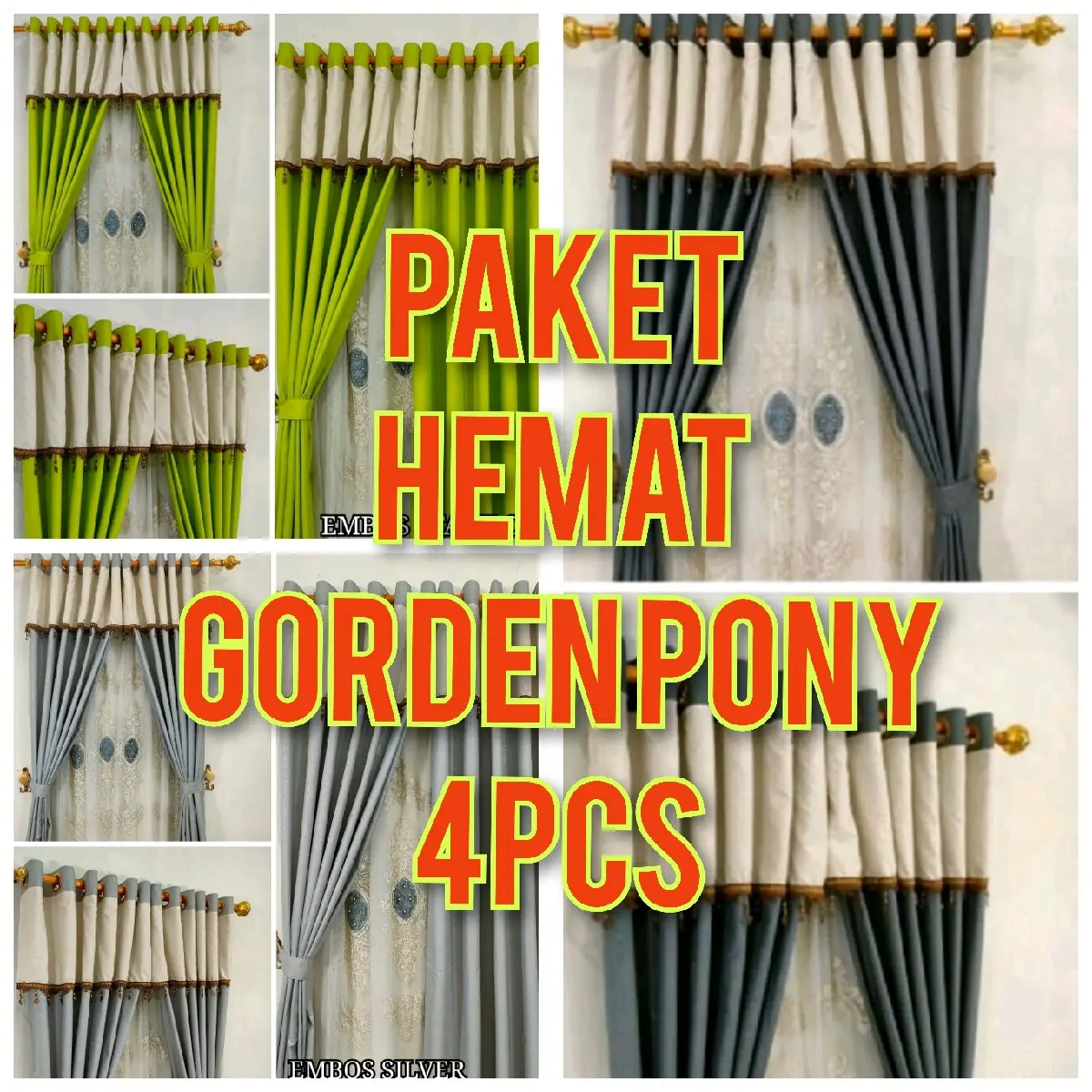 Paket 4 dan 3 Gorden Pintu dan Jendela Renda Pony Kristal Ukuran 135cmx220cm Free Tali  Curtain Dekorasi Kain Katun