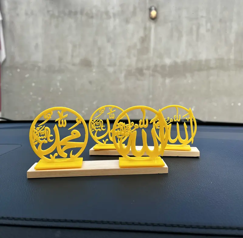 Hiasan Dashboard Mobil Allah Muhammad Bahan Acrilic tebal 2mm Warna Kuning 4