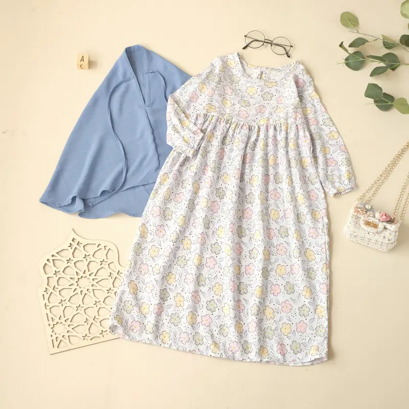 Set Gamis Anak Rayon - size 1 sampai 6tahun - Zunaira Set - Warna warna pastel 7