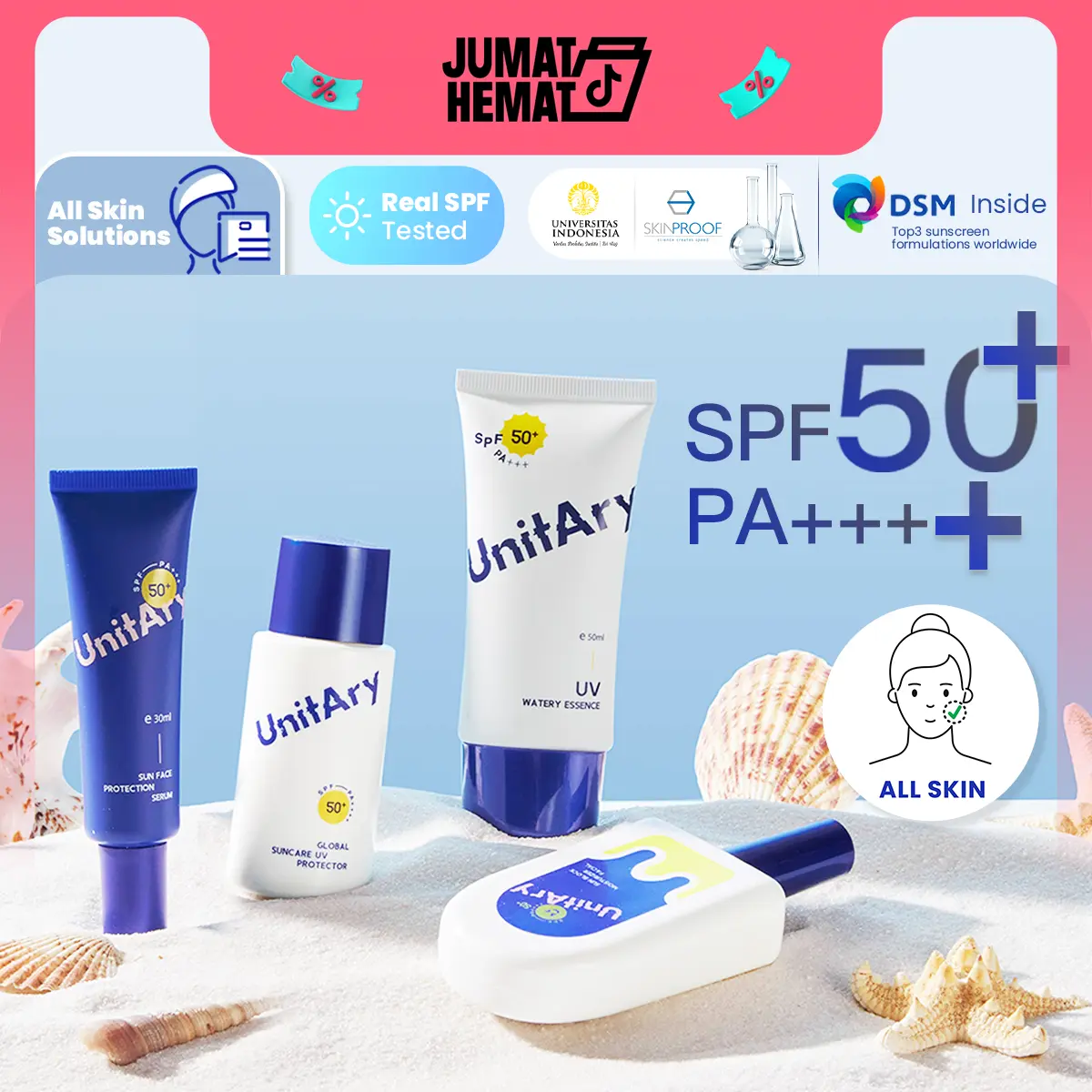 UNITARY-All Skin Solutions SPF50+ PA++++ Sunscreen Non Acne for Different Skin Types【Hassle-free Formula Refreshing & Breathable UV Shield】 [IN VIVO & NON COMEDOGENIC TESTED]