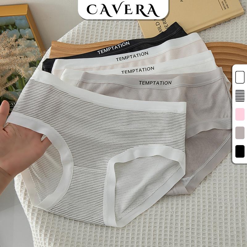 Set 5 Quần Lót Nữ Cotton Kẻ Sọc Viền Su, Quần Chip Nữ CAVERA Đáy May Khử Mùi Kháng Khuẩn - LY08